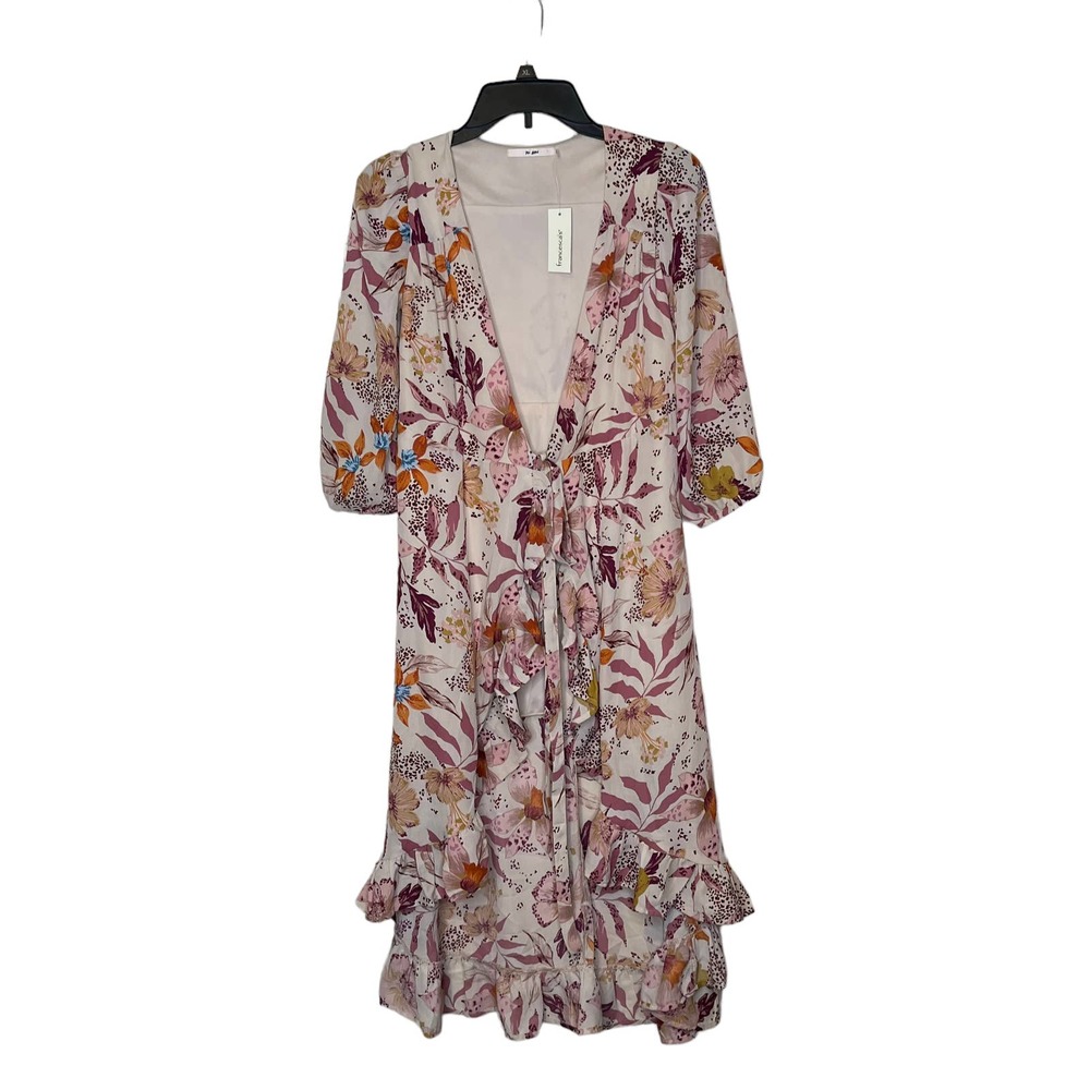 Francesca's Mi Ami 3/4 Sleeve Floral Wrap Dress Hi-Low Ruffled Hem Women XXS NWT